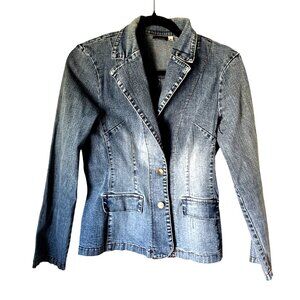 Denim Blazer Jacket For Women Small Size By Monteau Long Sleeve Button-Up Casual